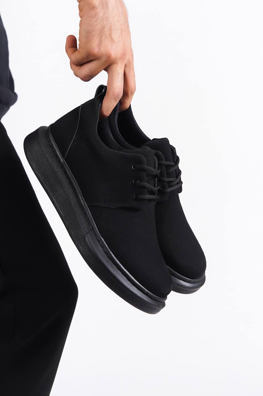 CLZ946 Siyah Süet Siyah Taban Bağcıklı  Günlük Erkek  Ayakkabı