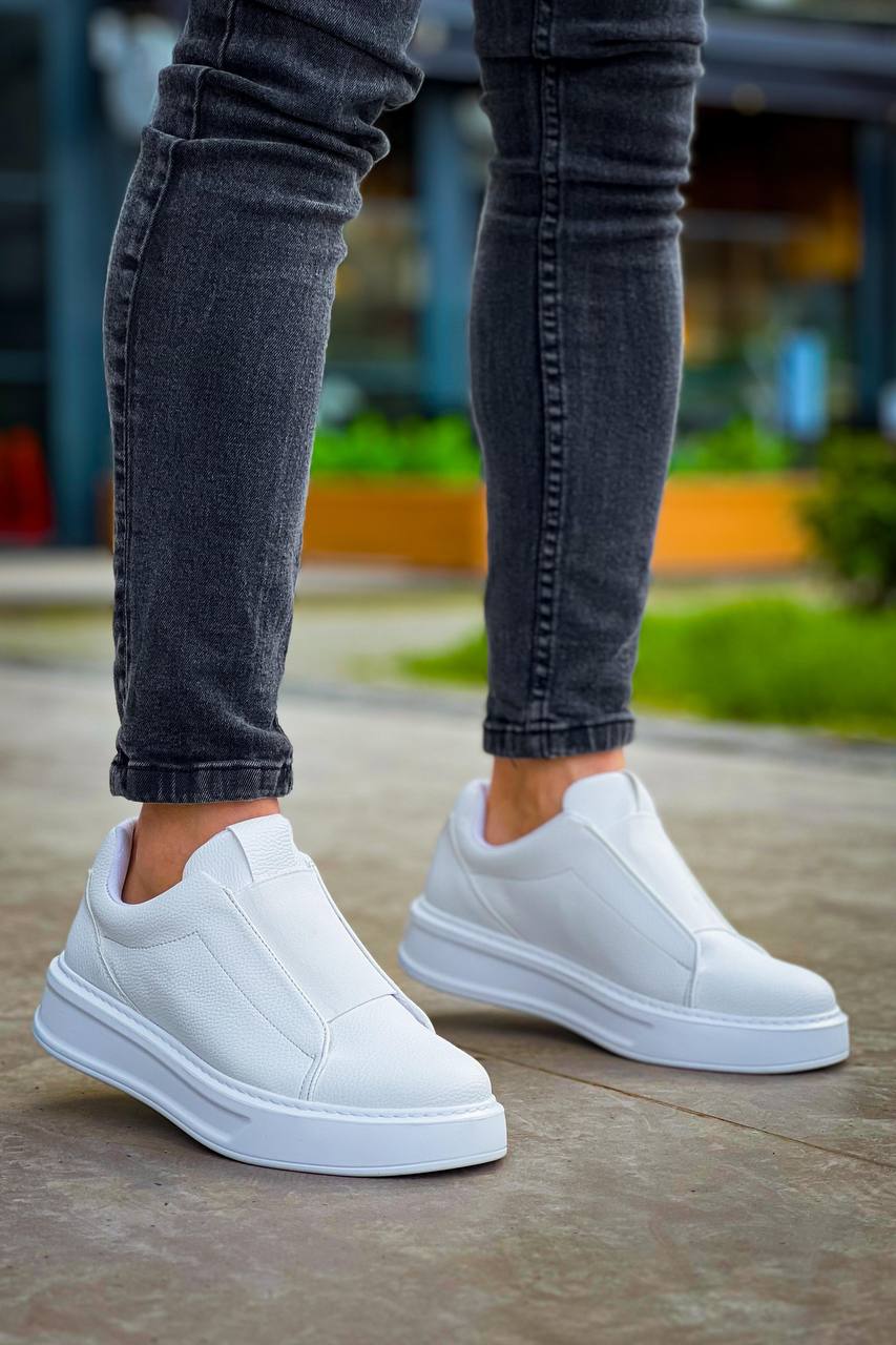 CLZ946 Beyaz Yüksek Taban Tek Bant Bağcıksız Günlük Erkek Ayakkabı