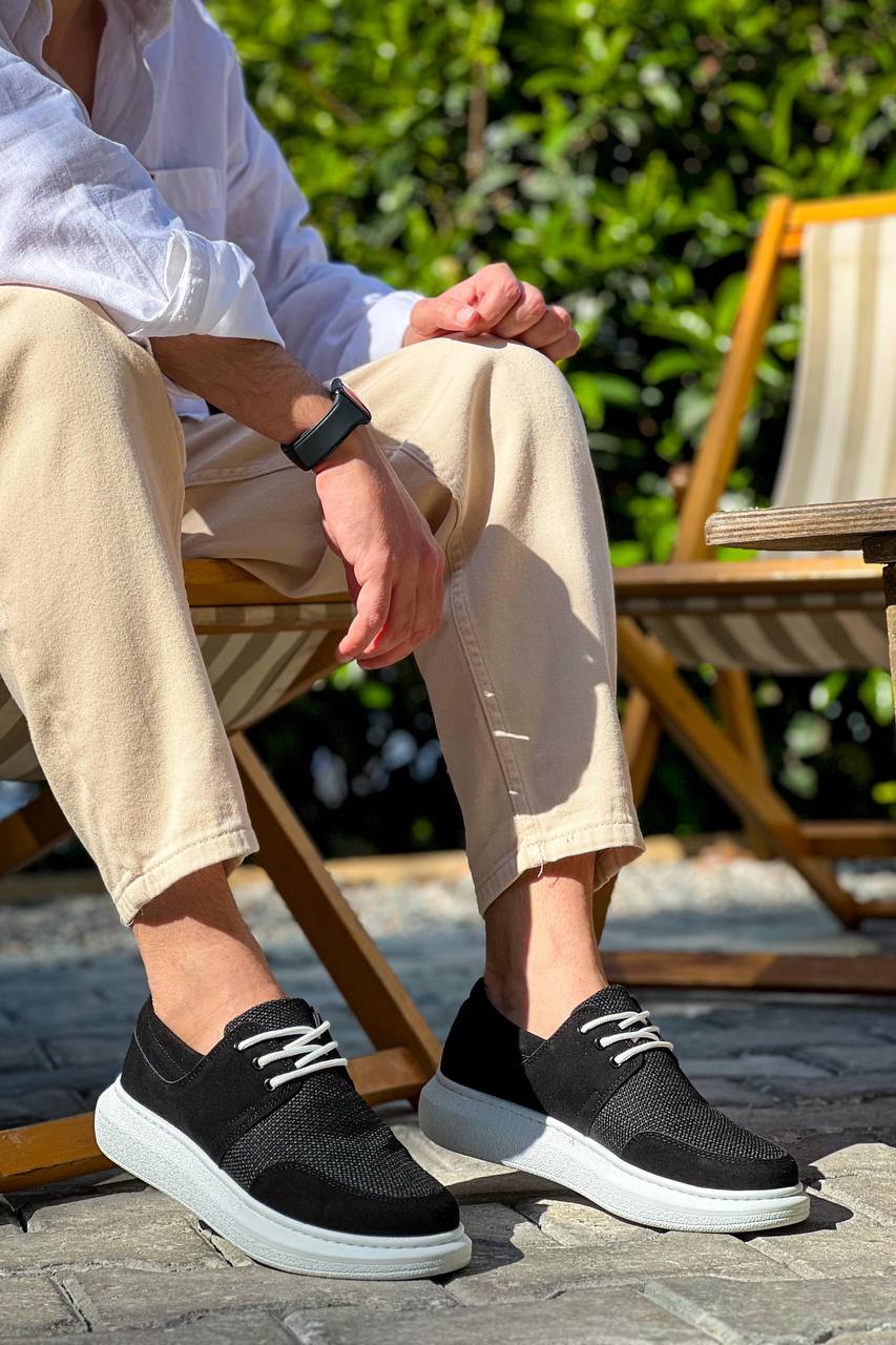 CLZ946 Bağcıklı  Siyah Deri Tozu Beyaz Taban Günlük Erkek Ayakkabı