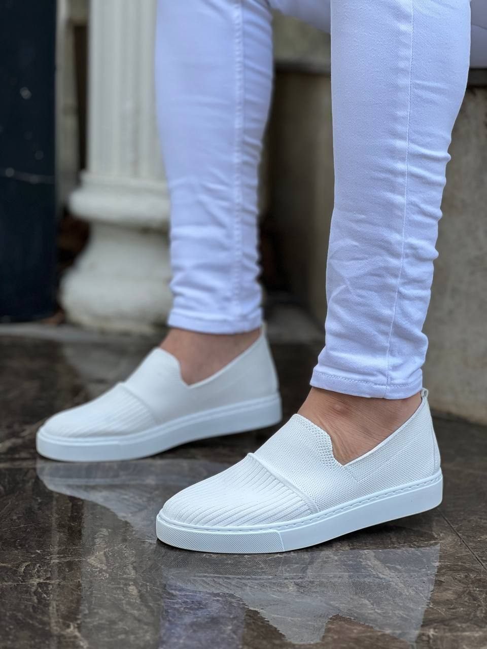 CLZ946 Beyaz Triko Yüksek Taban Bağcıklı Günlük Erkek Ayakkabı
