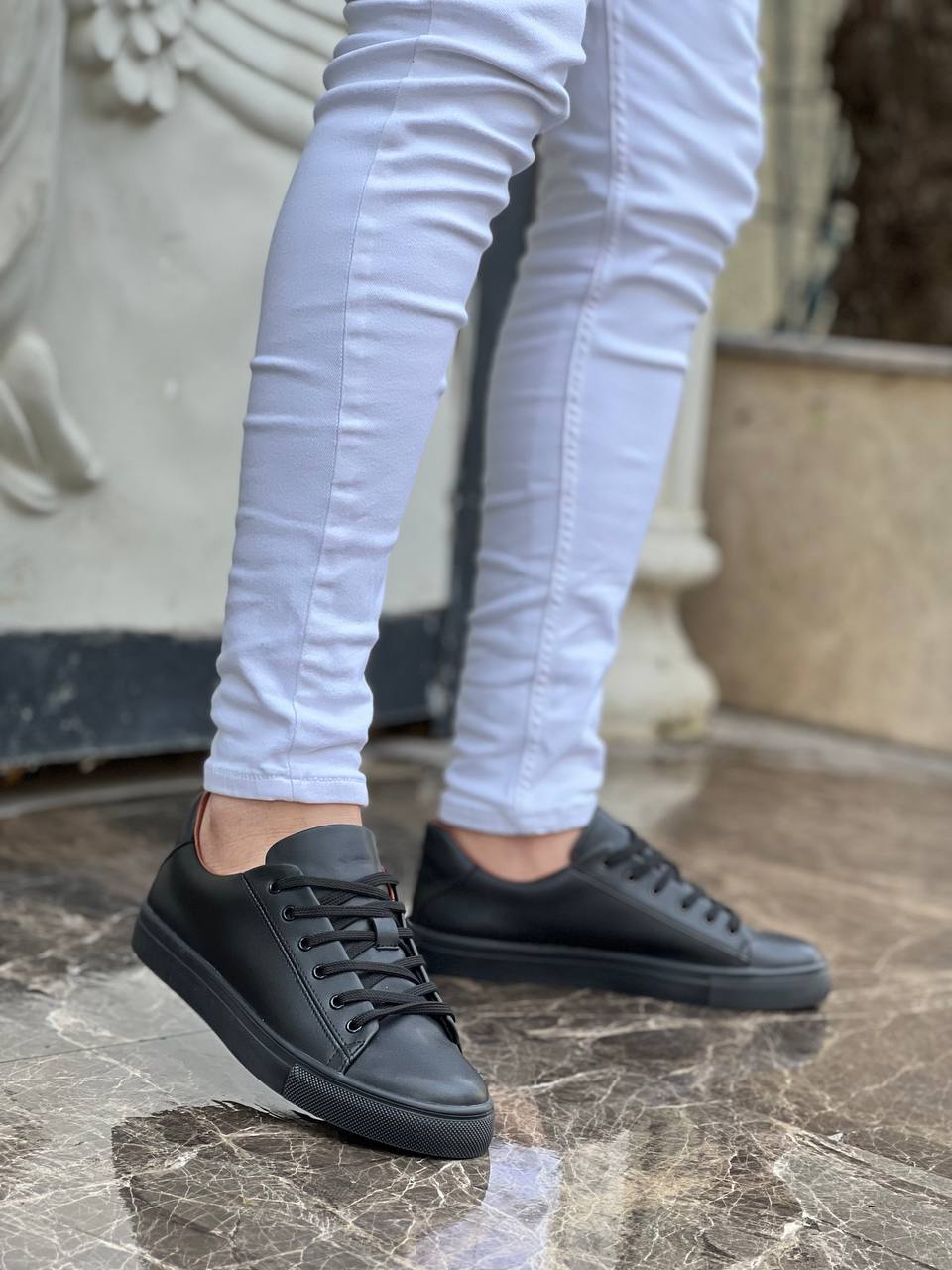 CLZ946 Siyah Cilt Siyah Yüksek Taban Bağcıklı Günlük Erkek Ayakkabı