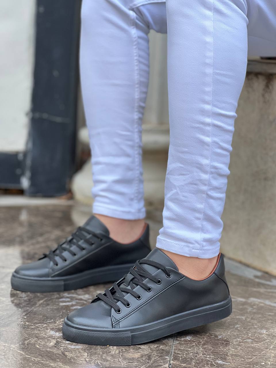 CLZ946 Siyah Cilt Siyah Yüksek Taban Bağcıklı Günlük Erkek Ayakkabı