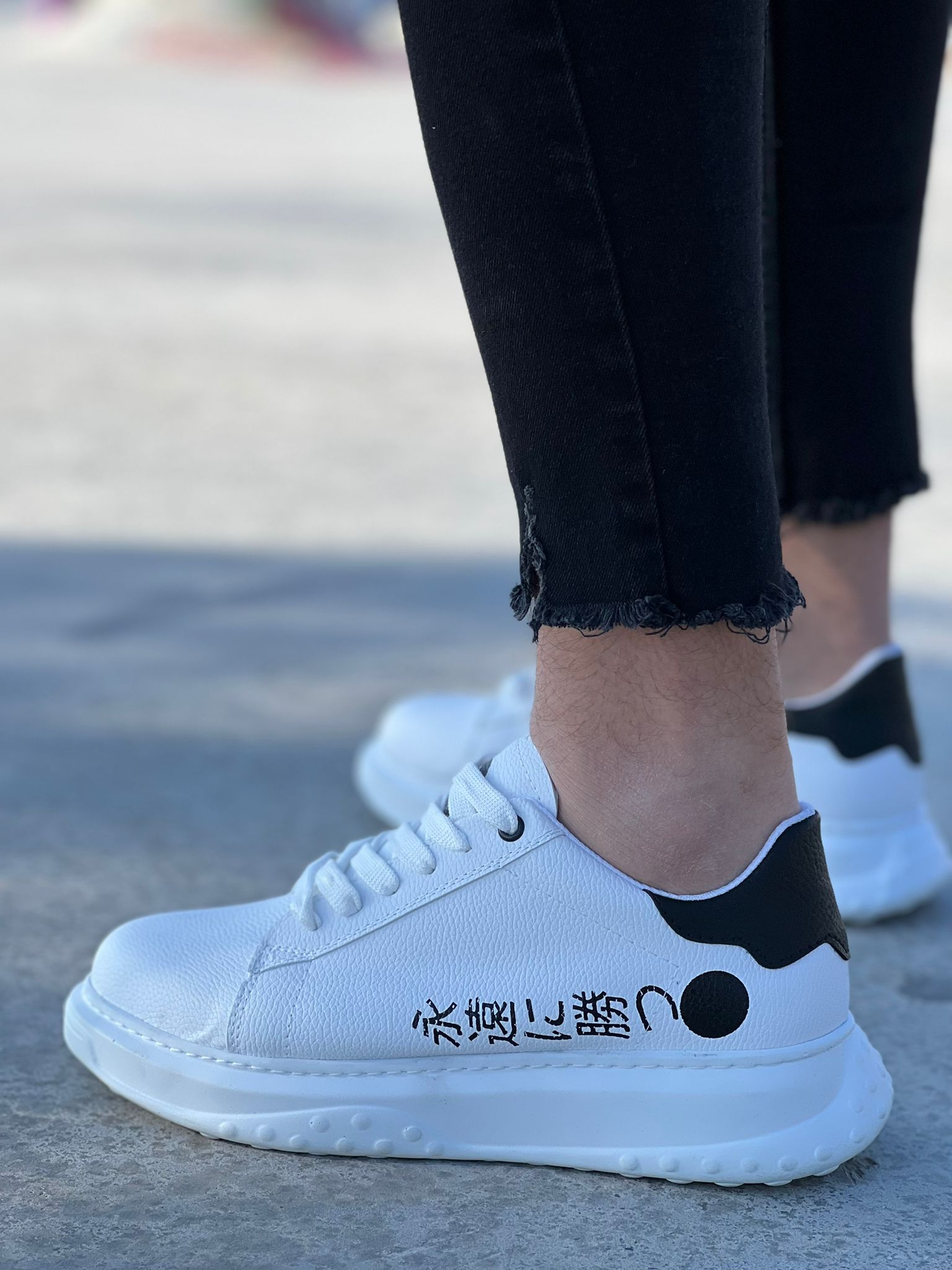CLZ946  Bağcıklı Beyaz Siyah Günlük Erkek  Ayakkabı