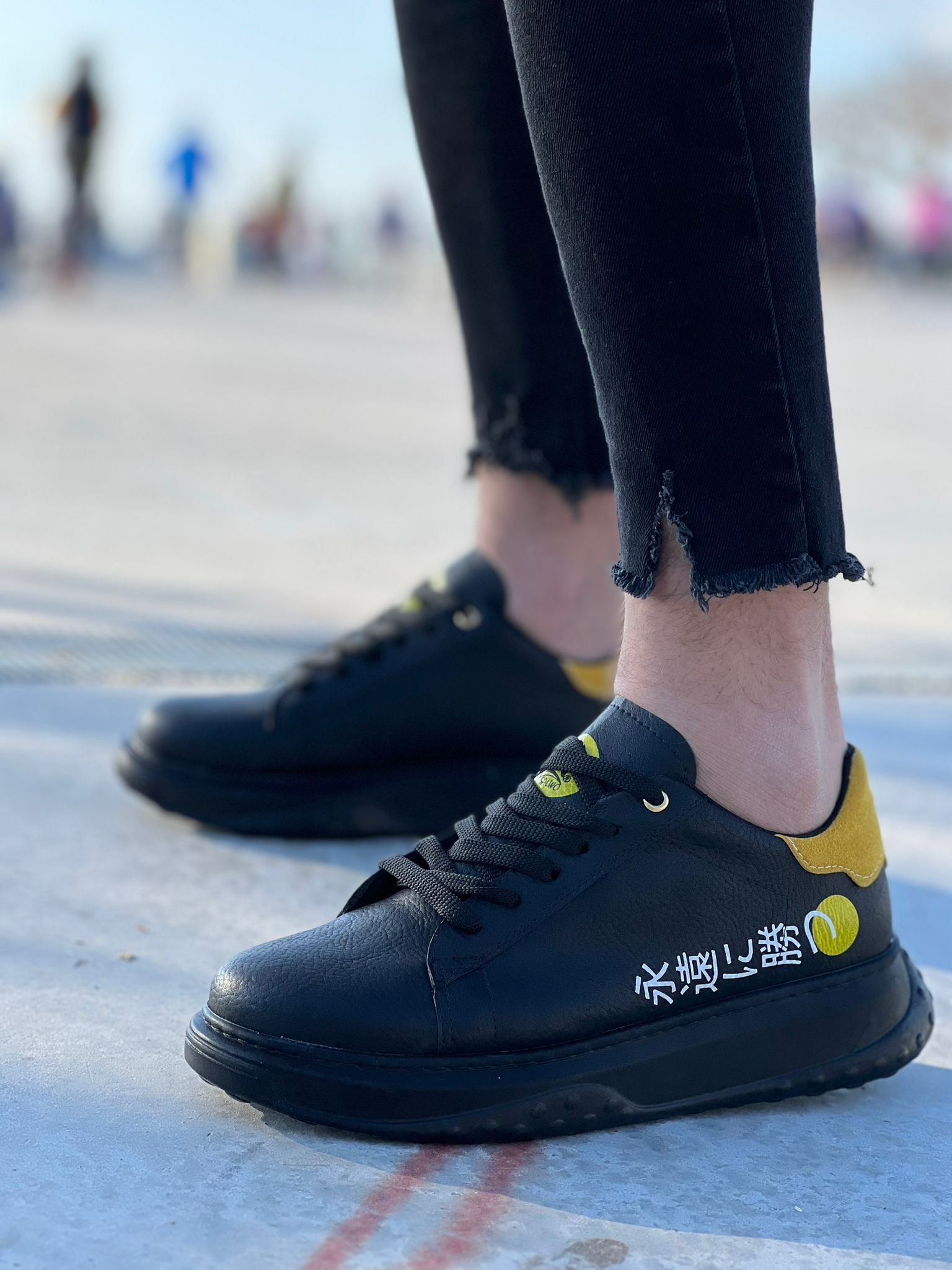 CLZ946  Bağcıklı Kömür Sarı Günlük Erkek  Ayakkabı