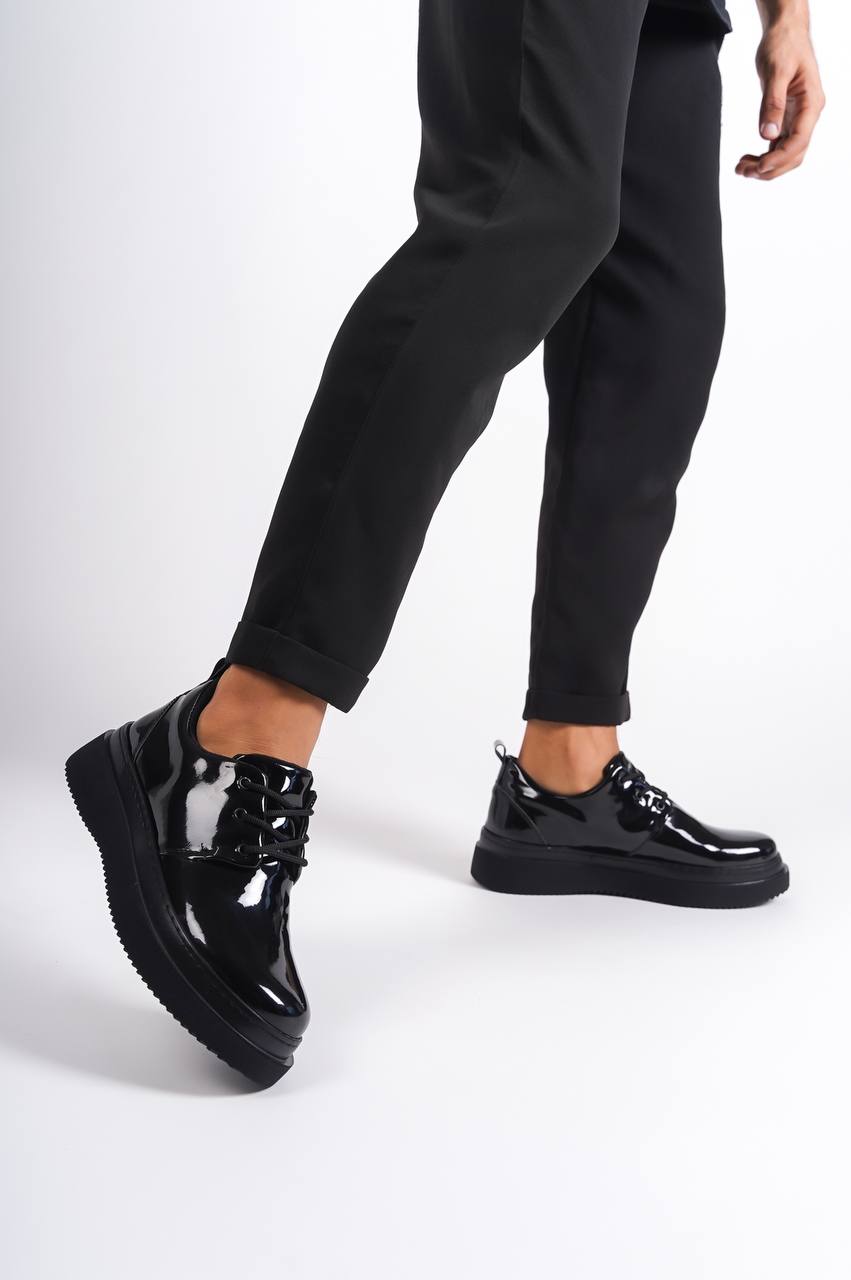 CLZ946 Siyah Rugan Siyah Taban  Bağcıklı  Günlük Erkek  Ayakkabı