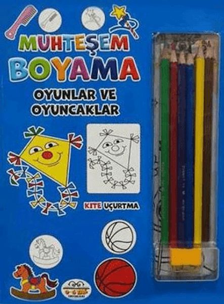 Muhteşem Boyama - Oyunlar ve Oyuncaklar + 6lı Boya Kalemi Muhteşem Boyama - Oyunlar ve Oyuncaklar + 6lı Boya Kalemi
