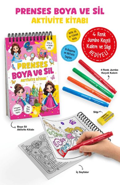 Prenses - Boya ve Sil Aktivite Kitabı / 3 Yaş + Prenses - Boya ve Sil Aktivite Kitabı / 3 Yaş +