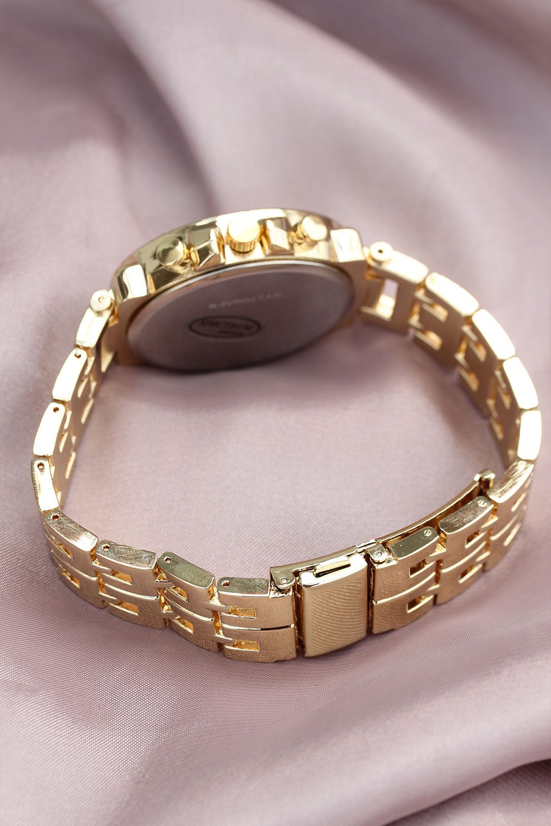 CLZ943  Gold Metal Kordonlu Zirkon Taşlı Kasa Tasarımlı Kadın Saat