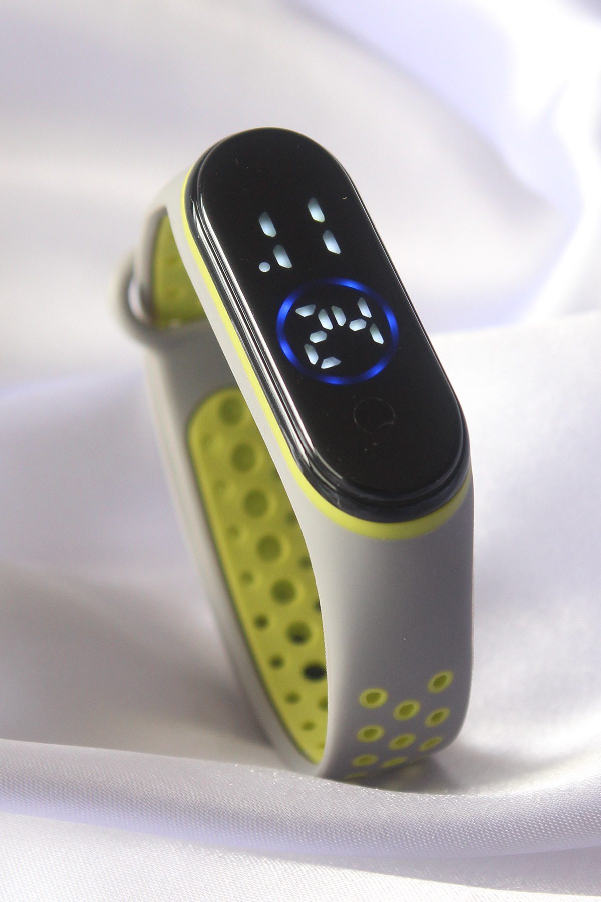 CLZ943  Gri Yeşil Renk Silikon Kordon Dijital Dokunmatik Led Saat