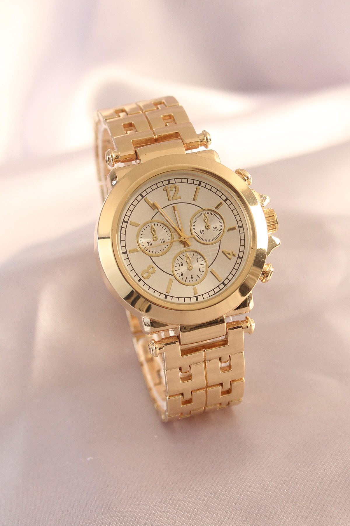 CLZ741 -  Gold Renk Metal Kordon Beyaz İç Tasarım Kadın Saat