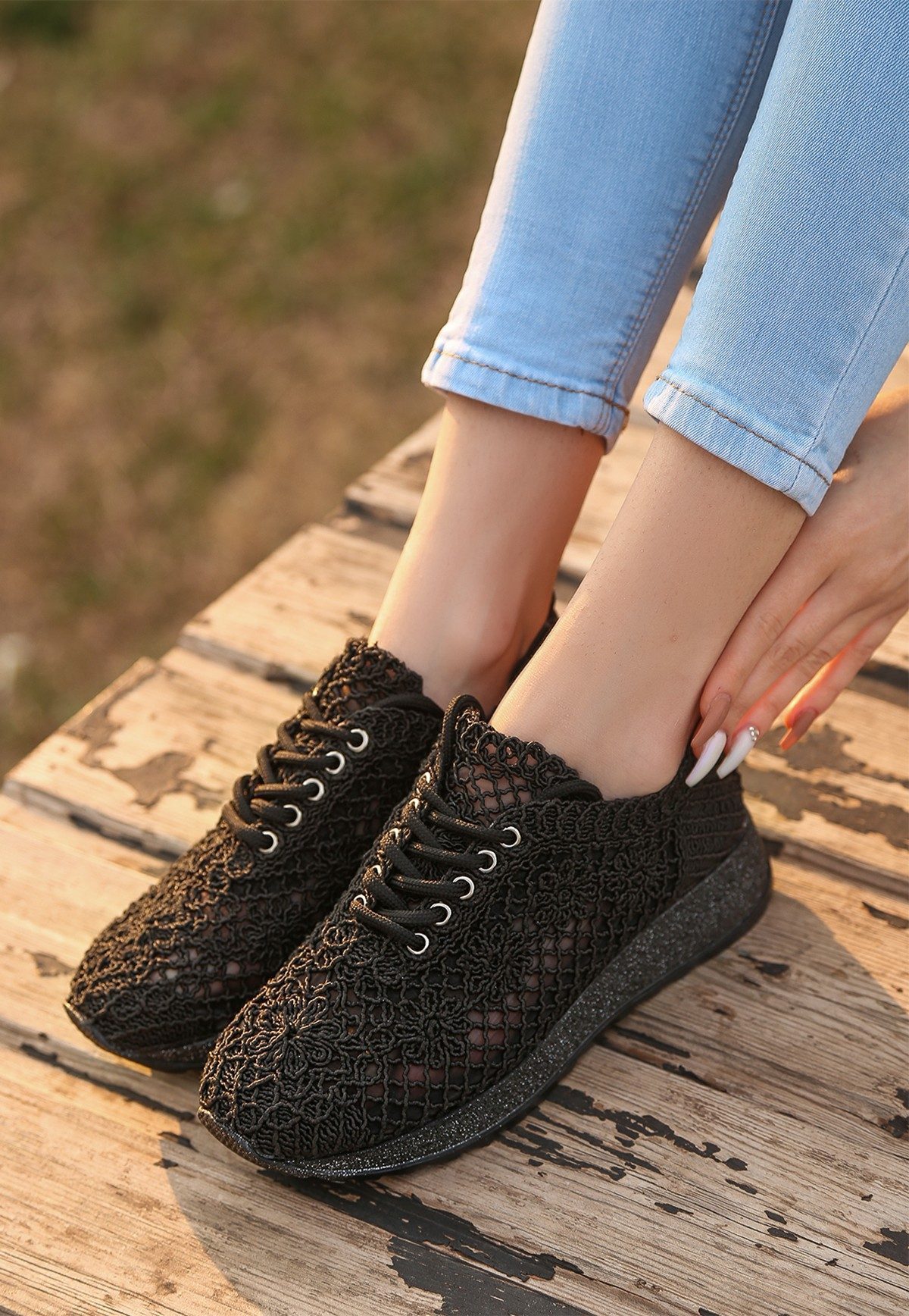 CLZ943 Siyah Örgülü Spor Ayakkabı