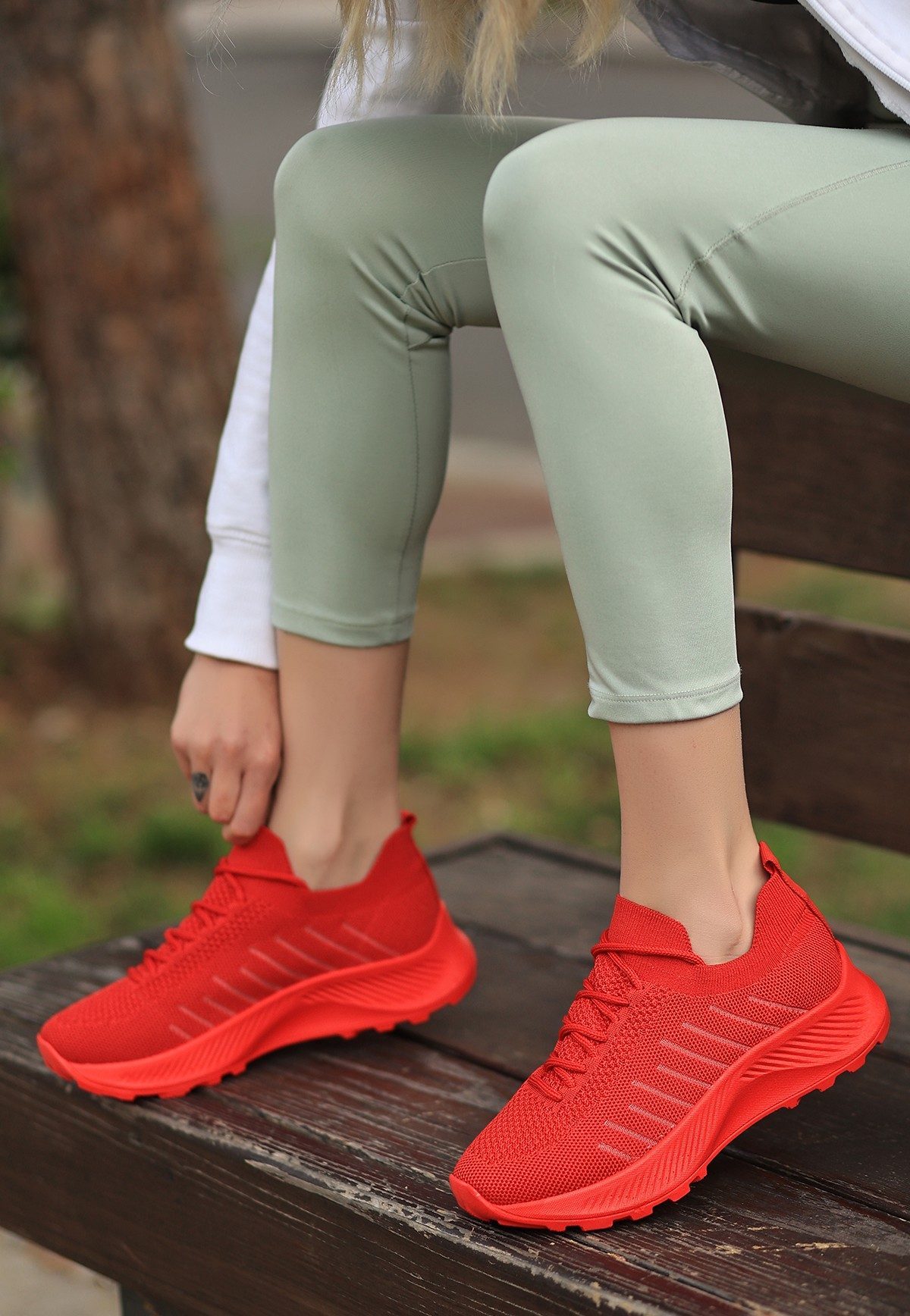 CLZ741 - Kırmızı Triko Spor Ayakkabı
