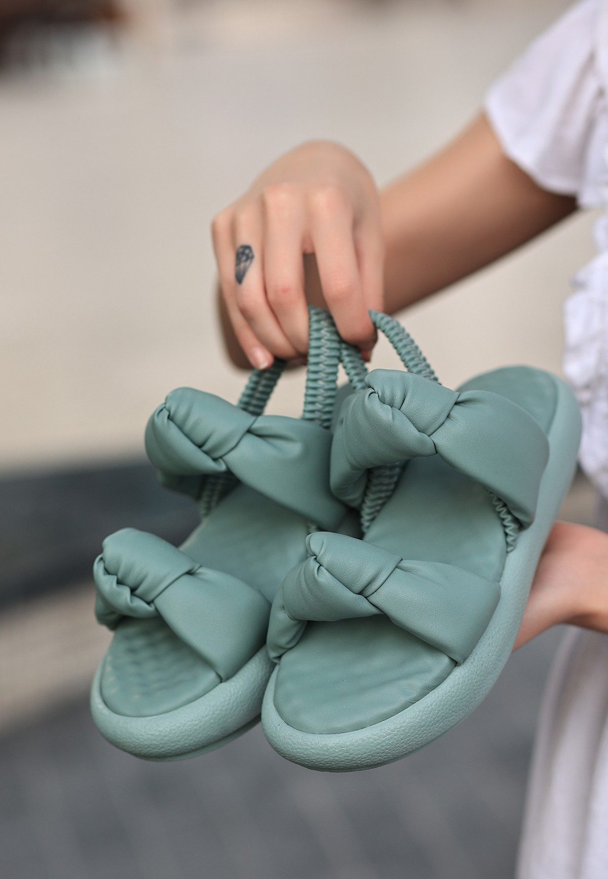 CLZ943 Mint Yeşili Cilt Sandalet