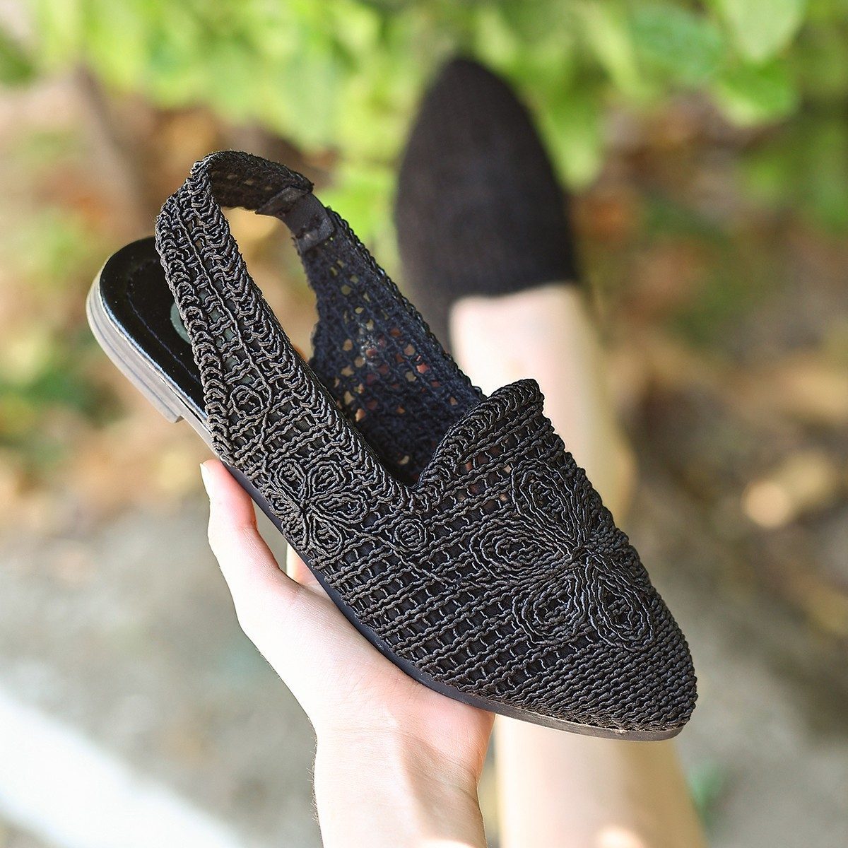 CLZ741 - Siyah Örgülü Sandalet