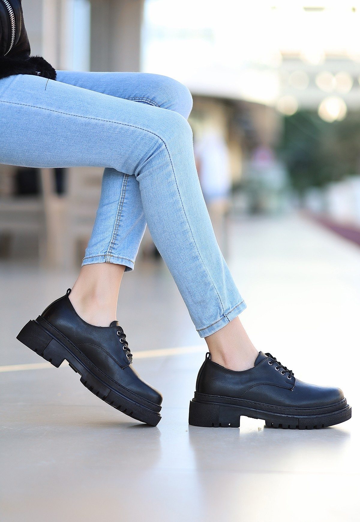 CLZ741 - Siyah Cilt Bağcıklı Ayakkabı