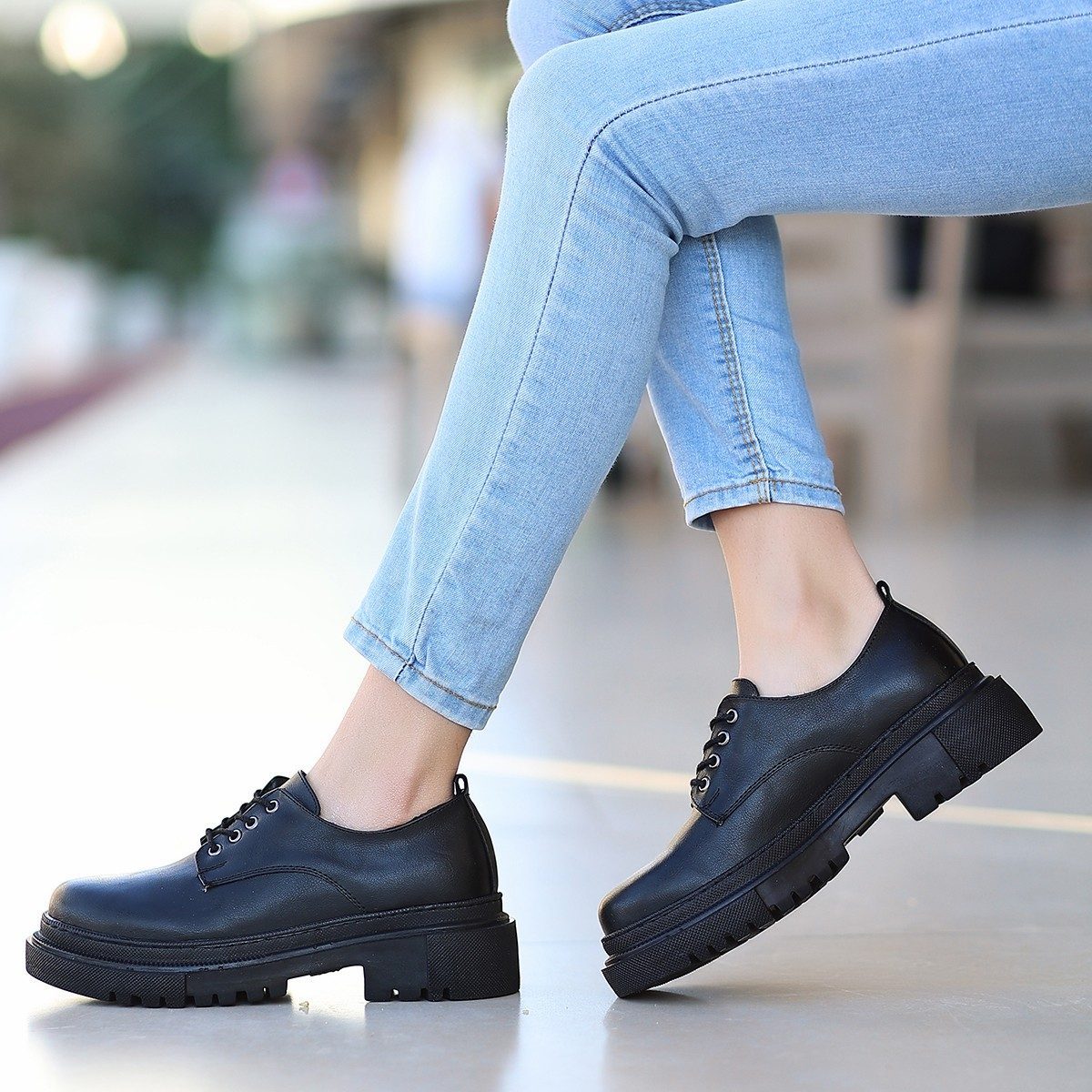 CLZ741 - Siyah Cilt Bağcıklı Ayakkabı