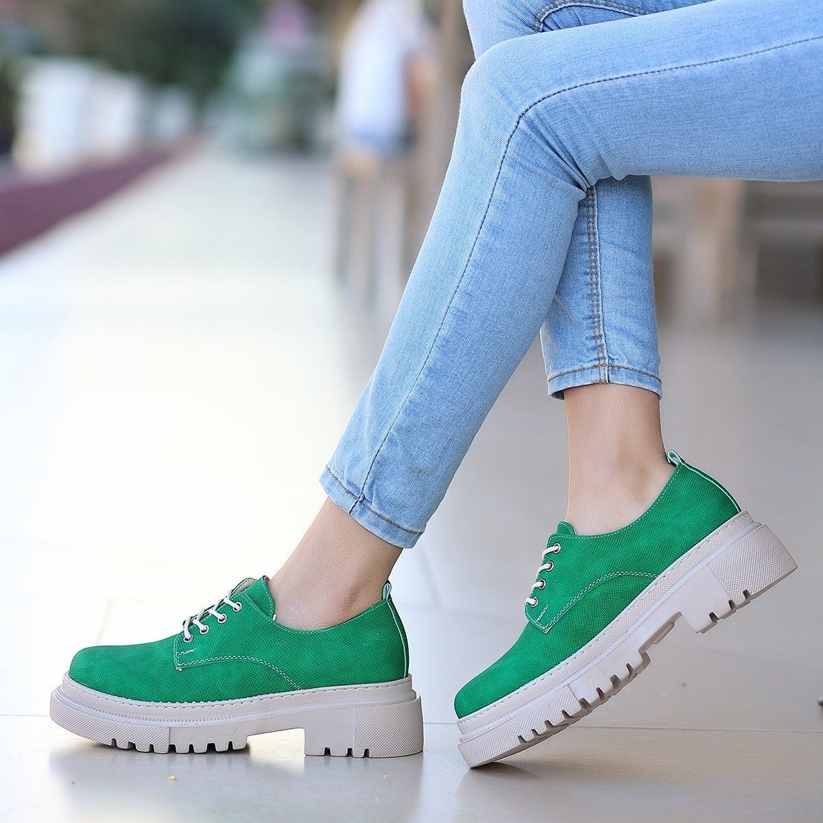 CLZ741 - Yeşil Cilt Desenli Bağcıklı Ayakkabı
