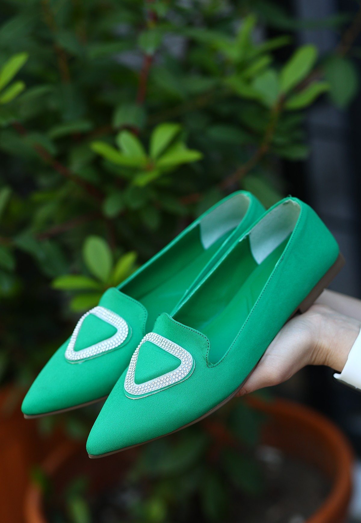 CLZ741 - Yeşil Saten Babet Ayakkabı