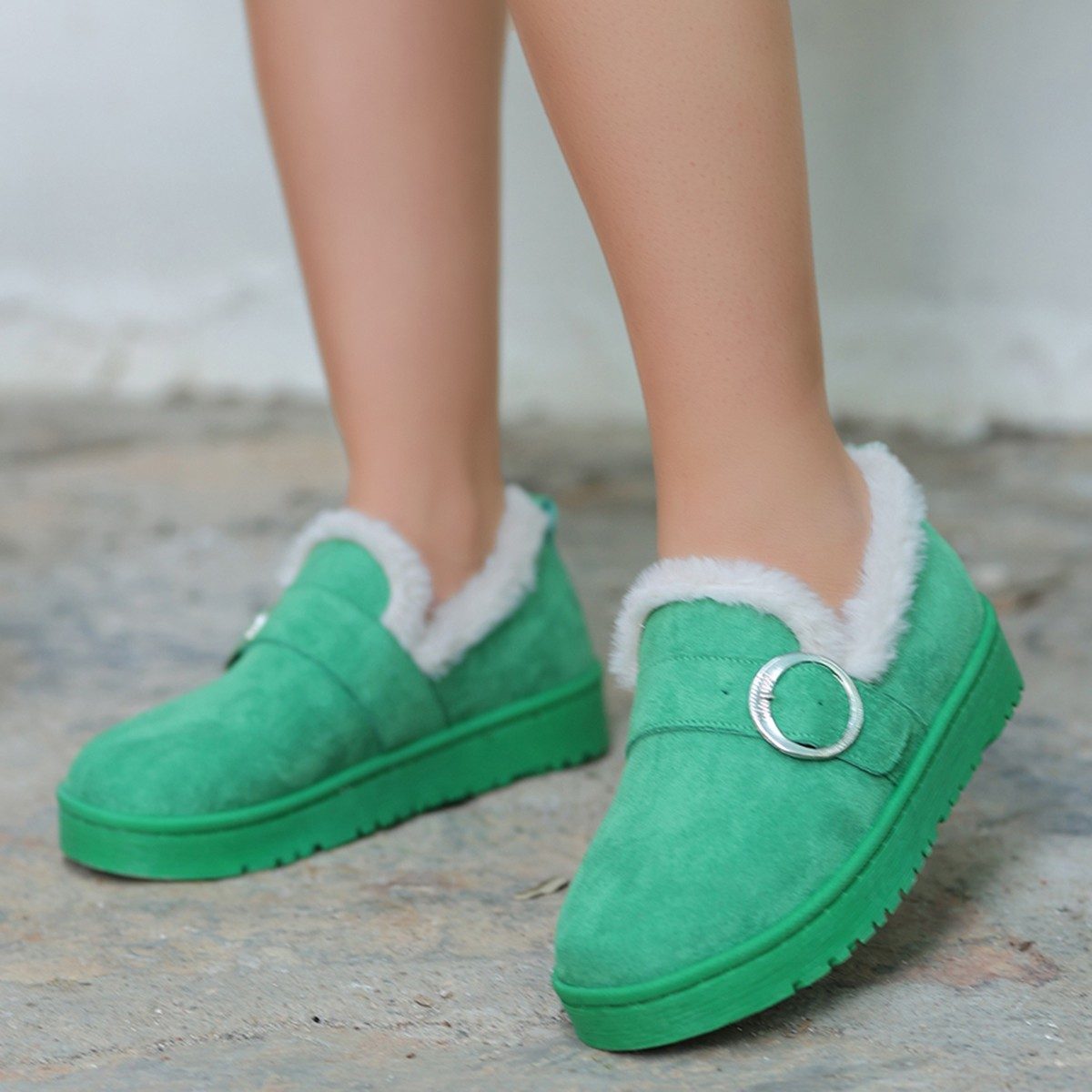 CLZ943 Yeşil Süet Babet Ayakkabı