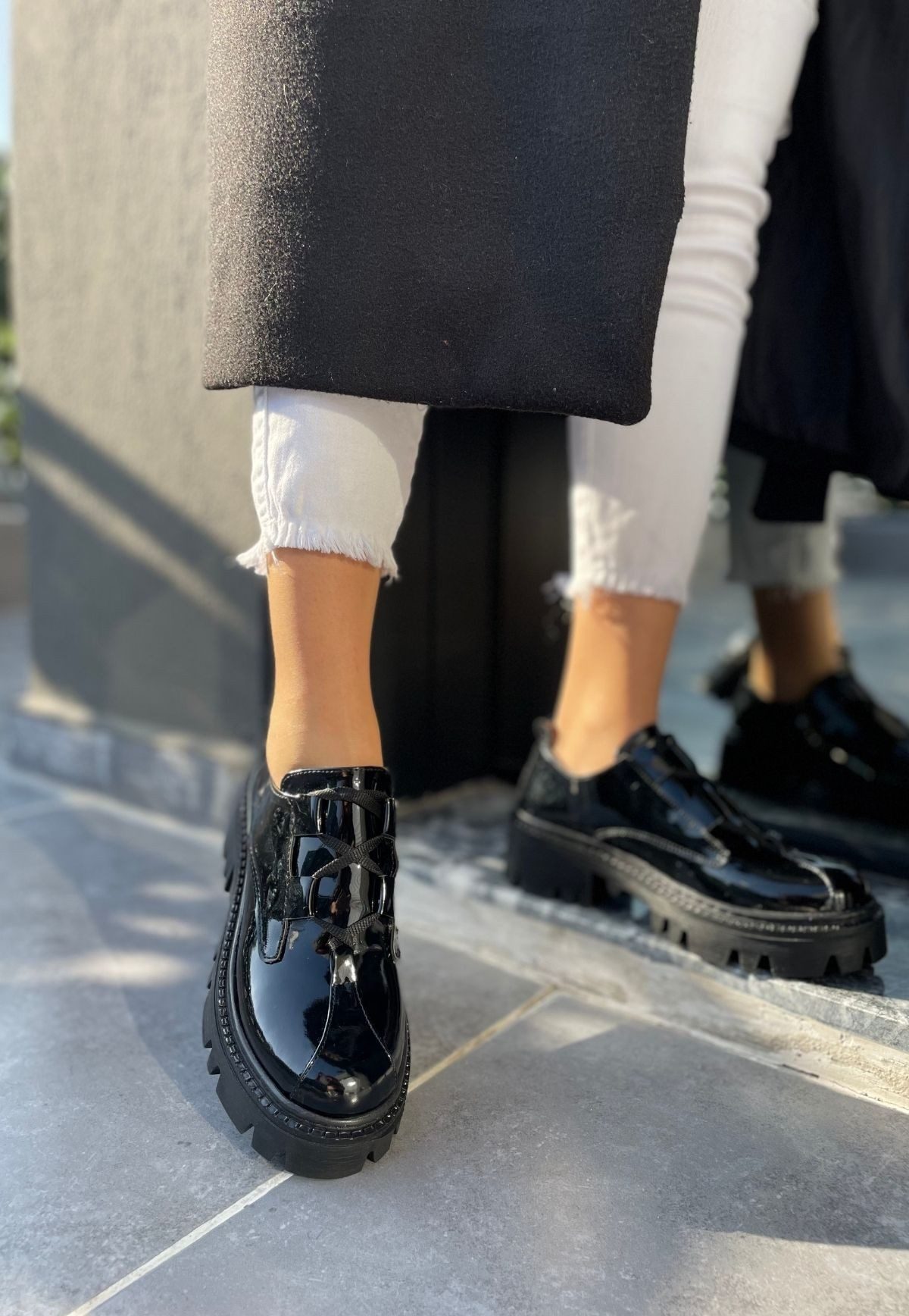 CLZ943 Siyah Rugan Bağcıklı Oxford Ayakkabı