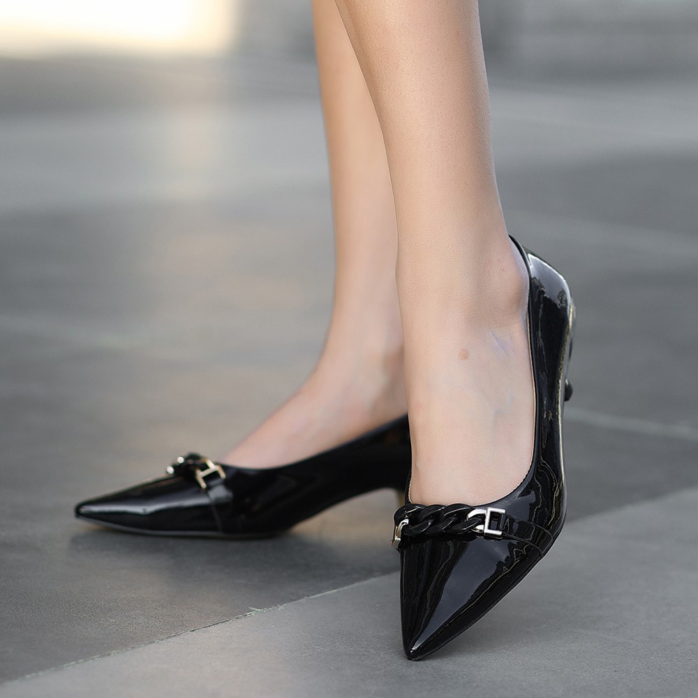CLZ943 Siyah Rugan Topuklu Ayakkabı