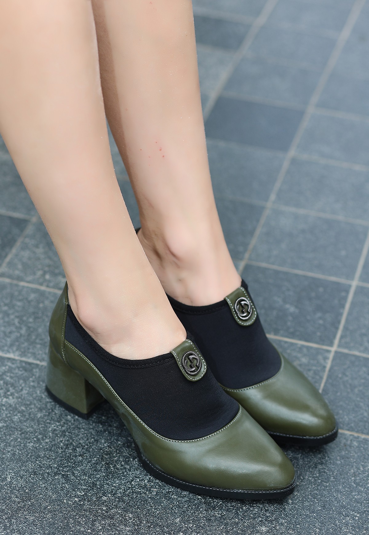 CLZ943 Yeşil Cilt Topuklu Ayakkabı