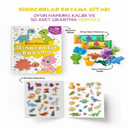 Dinozorlar Boyama Kitabı - Oyun Hamurlu - 3 Yaş + Dinozorlar Boyama Kitabı - Oyun Hamurlu - 3 Yaş +