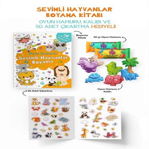 Sevimli Hayvanlar Boyama Kitabı - Oyun Hamurlu - 3 Yaş + Sevimli Hayvanlar Boyama Kitabı - Oyun Hamurlu - 3 Yaş +