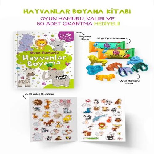 Hayvanlar Boyama Kitabı - Oyun Hamurlu - 3 Yaş + Hayvanlar Boyama Kitabı - Oyun Hamurlu - 3 Yaş +
