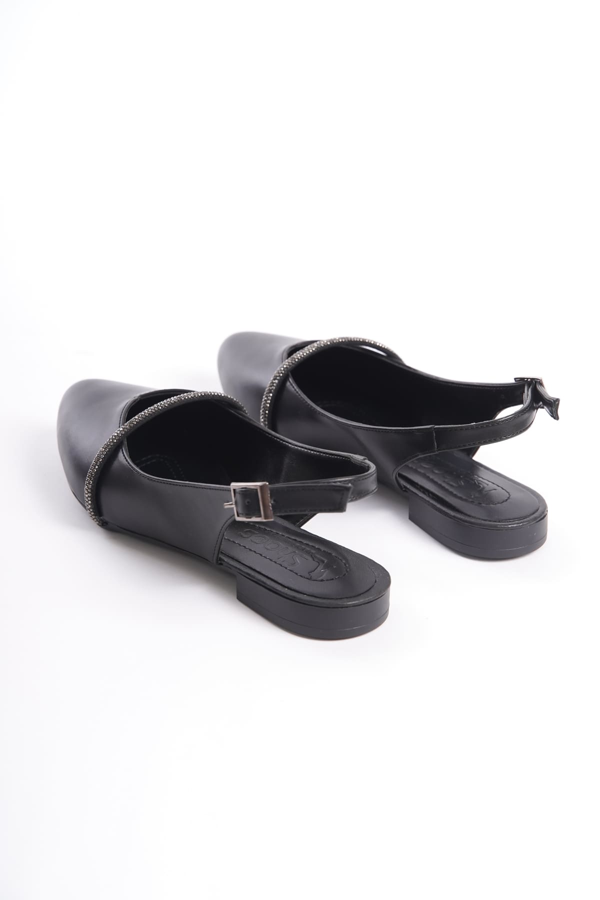 CLZ948  Tokalı Ortopedik Rahat Taban Taş Detaylı Kadın Babet Ayakkabı ST Siyah