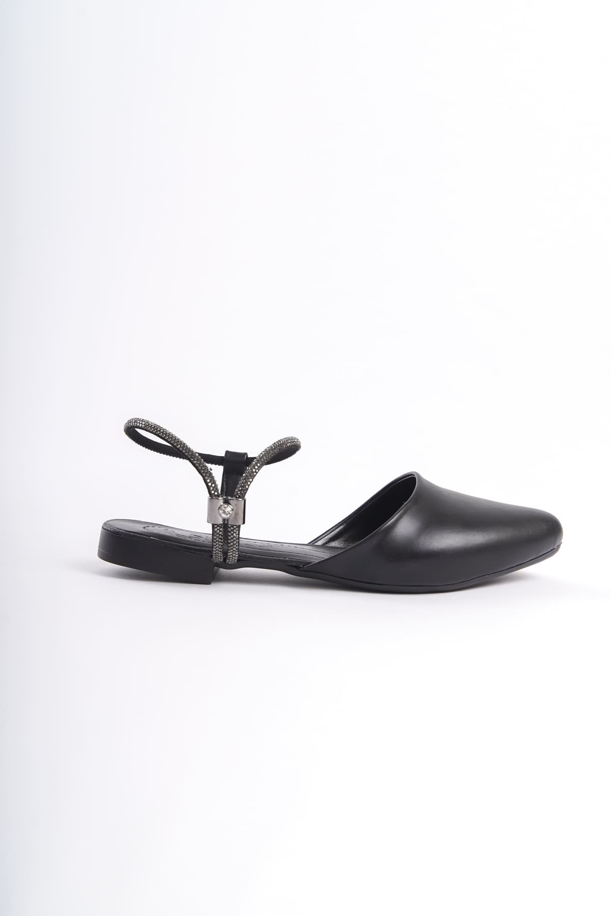 CLZ948 NA Lastikli Ortopedik Rahat Taban Bilekten Taş Detaylı Kadın Babet Ayakkabı ST Siyah