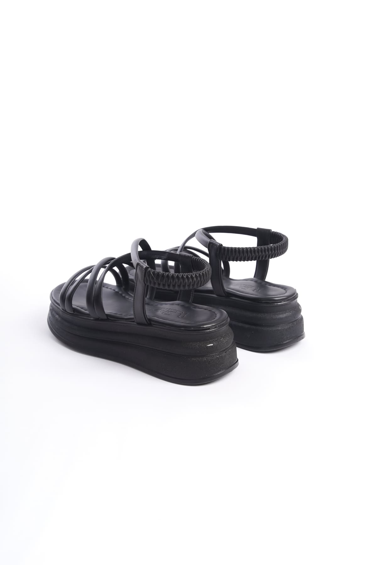 CLZ948  Lastikli Şerit Detaylı Ortopedik Taban Kadın Sandalet ST Siyah