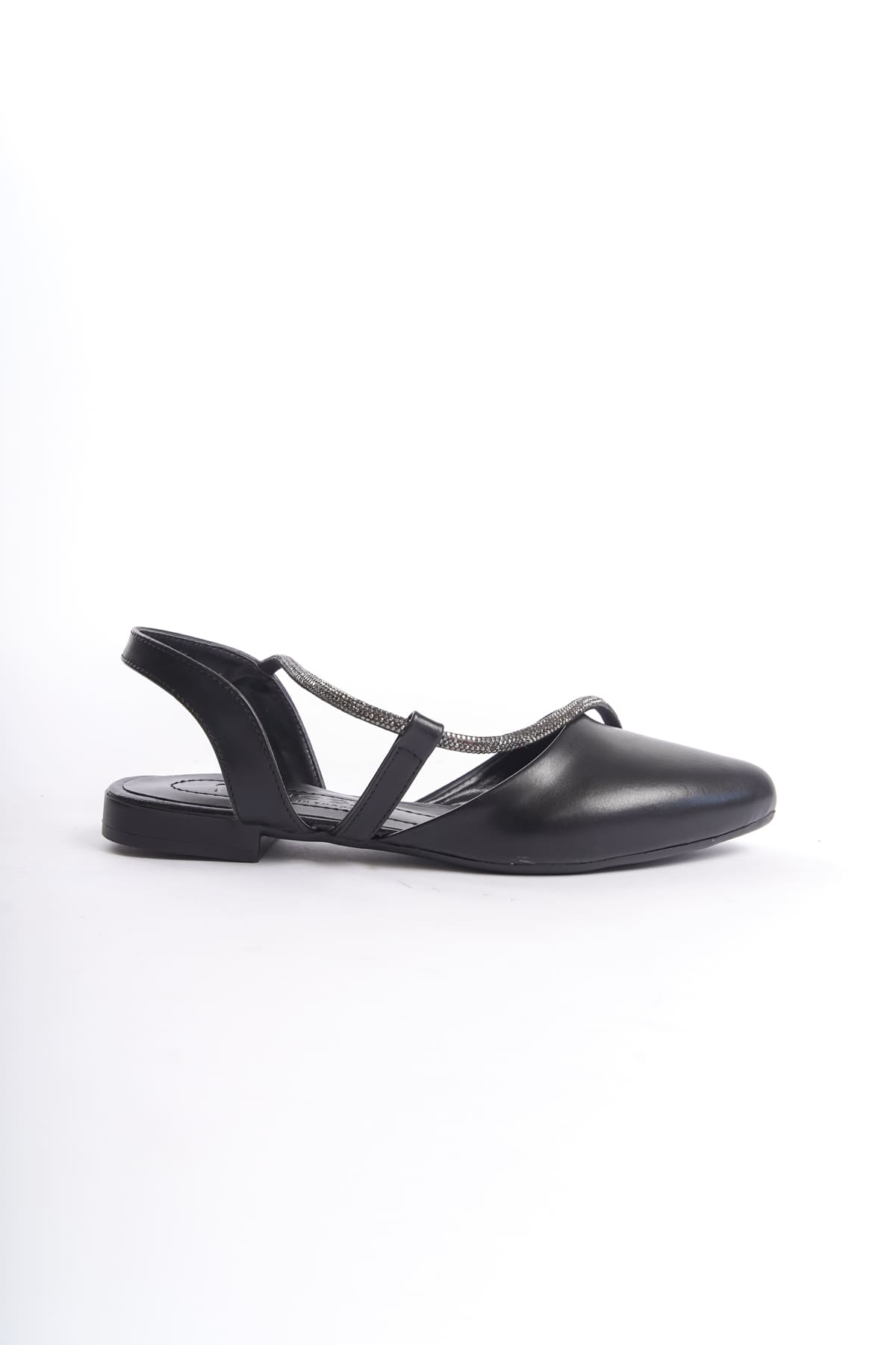CLZ948  Lastikli Ortopedik Rahat Taban Taş Detaylı Kadın Babet Ayakkabı ST Siyah