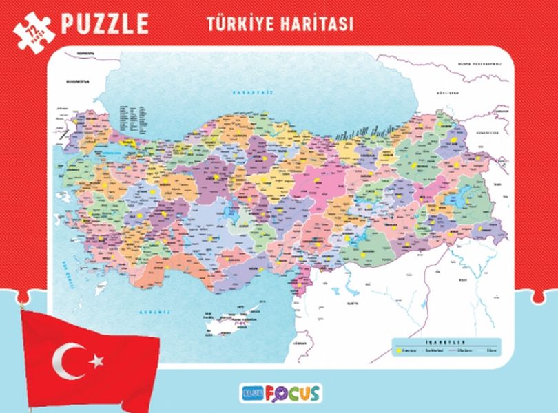 Blue Focus Türkiye Haritası - Frame Puzzle Boy 72 Parça