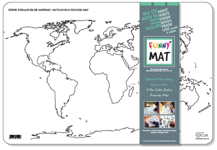 CLZ404 Funny Mat - Dünya Kıtalar Dilsiz Haritası 33,5x48cm