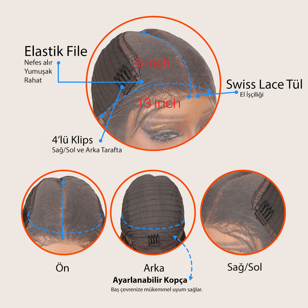 Bakır Bebek Saçlı Fiber Sentetik Tül Peruk