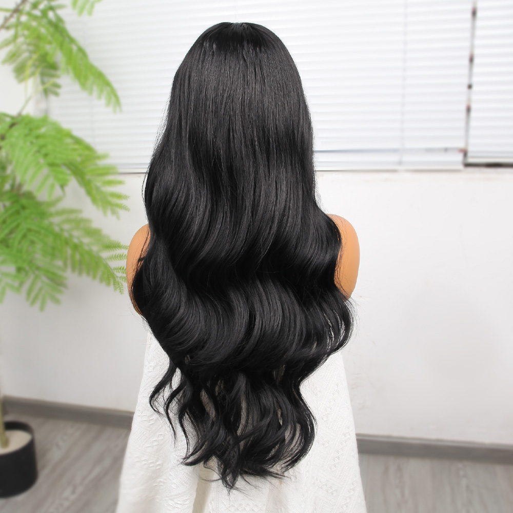 Siyah Fiber Sentetik Dalgalı Tül Peruk
