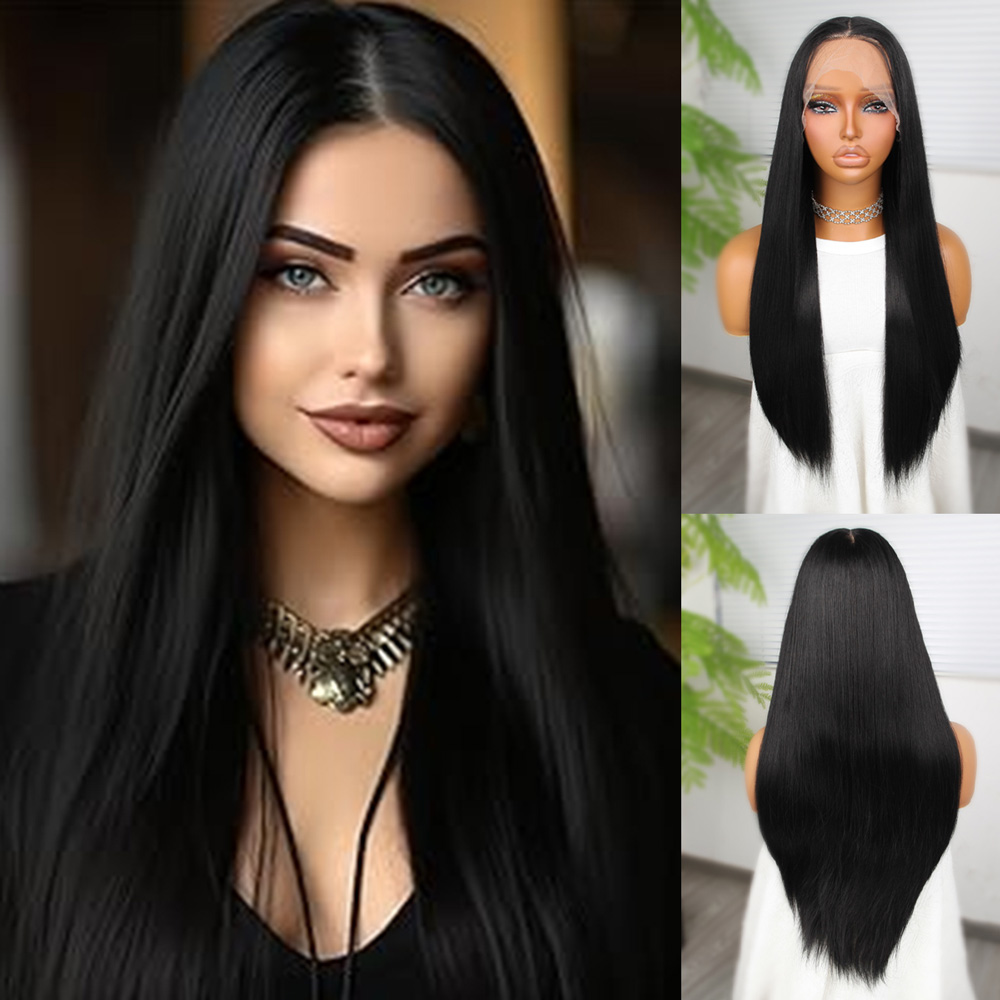 Siyah Fiber Sentetik Düz Tül Peruk Siyah Fiber Sentetik Düz Tül Peruk