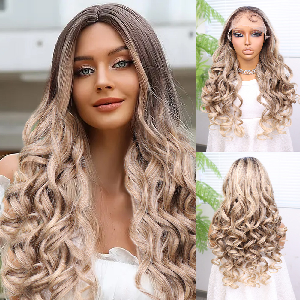 Kumral Platin Ombre Bebek Saçlı Fiber Sentetik Yoğun Dalgalı Tül Peruk Kumral Platin Ombre Bebek Saçlı Fiber Sentetik Yoğun Dalgalı Tül Peruk
