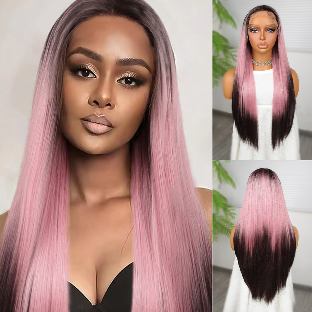 Koyu Kestane Pembe Ombreli Fiber Sentetik Tül Peruk Koyu Kestane Pembe Ombreli Fiber Sentetik Tül Peruk