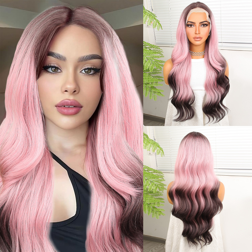 Siyah Pembe Ombre Fiber Sentetik Tül Peruk Siyah Pembe Ombre Fiber Sentetik Tül Peruk