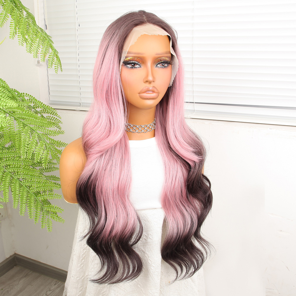 Siyah Pembe Ombre Fiber Sentetik Tül Peruk Siyah Pembe Ombre Fiber Sentetik Tül Peruk