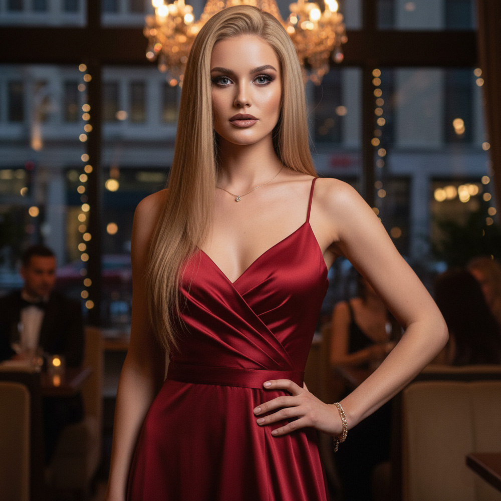 Düz Front Lace Gerçek Tül Peruk / Sıcak Karamel / 60/65cm