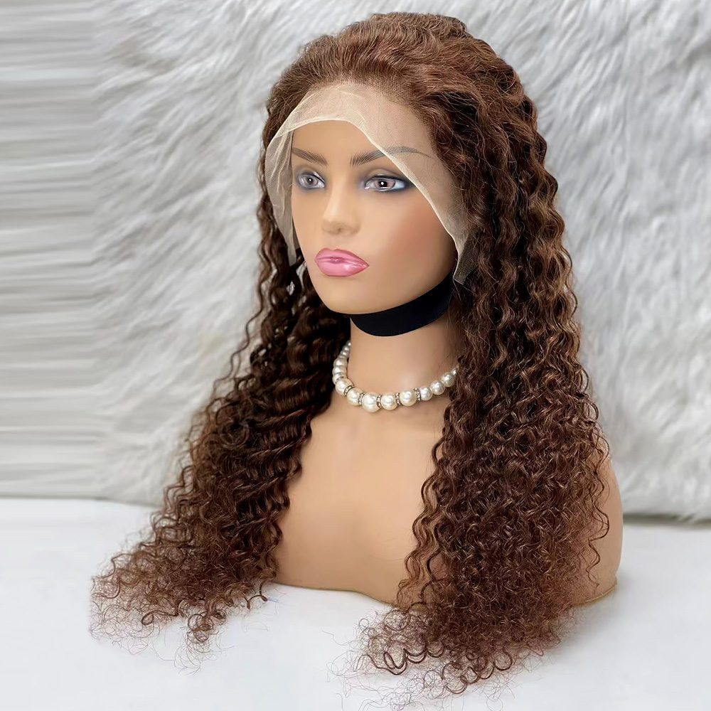 Afro Dalga Front Lace Gerçek Tül Peruk / Açık Kahve / 70/75cm