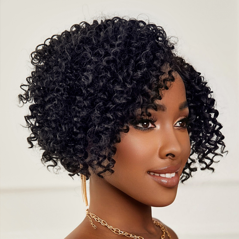 Siyah Kısa Afro Yan Tül Peruk Siyah Kısa Afro Yan Tül Peruk