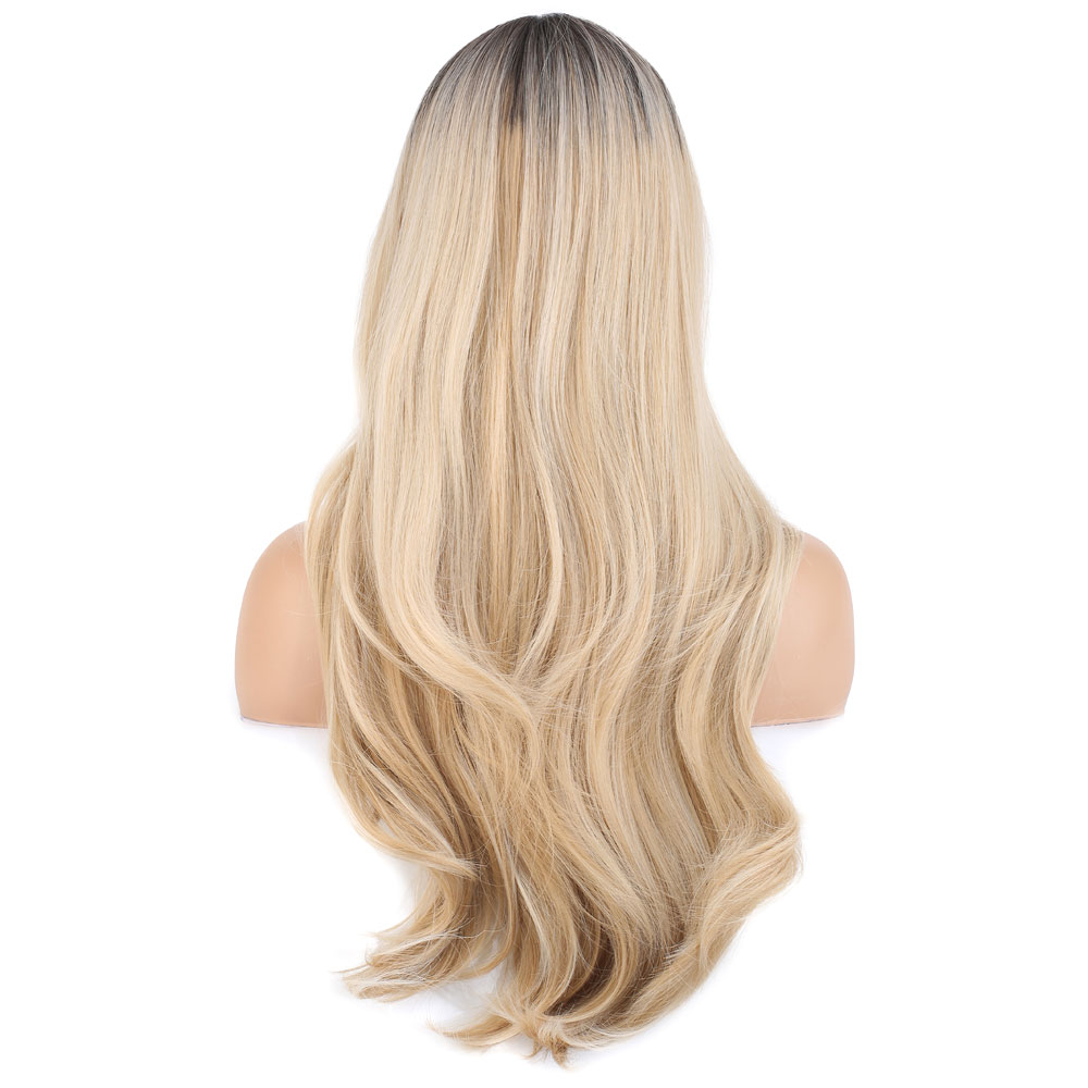 Doğal Dalgalı Perçemli Fiber Sentetik Uzun Boy Peruk / Kumral / Platin Ombre ve Röfleli
