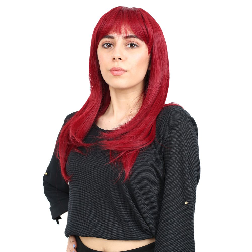 Düz Perçemli Orta Boy Fiber Sentetik Peruk / Kızıl
