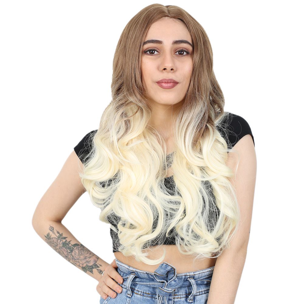 Yoğun Dalgalı Fiber Sentetik Uzun Perçemsiz Peruk / Balköpüğü / Platin Ombreli Yoğun Dalgalı Fiber Sentetik Uzun Perçemsiz Peruk / Balköpüğü / Platin Ombreli
