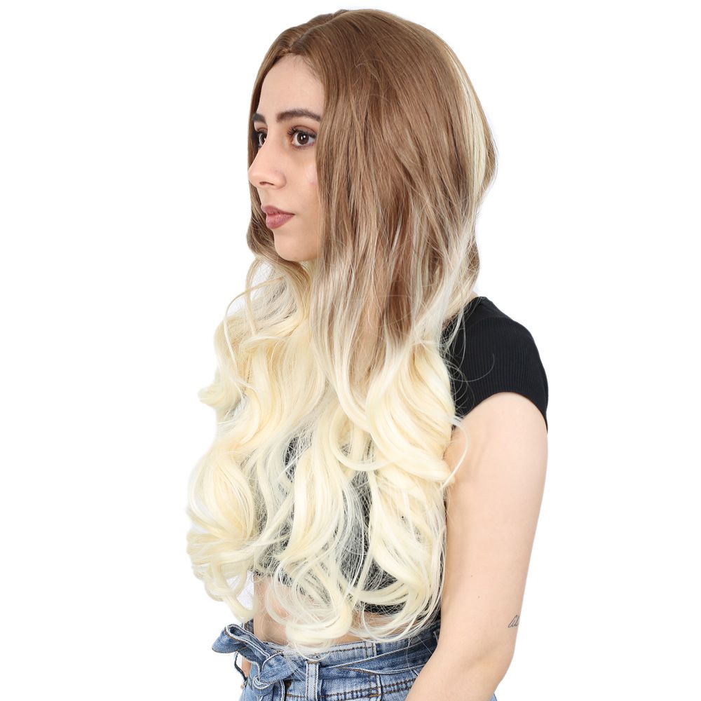 Yoğun Dalgalı Fiber Sentetik Uzun Perçemsiz Peruk / Balköpüğü / Platin Ombreli Yoğun Dalgalı Fiber Sentetik Uzun Perçemsiz Peruk / Balköpüğü / Platin Ombreli