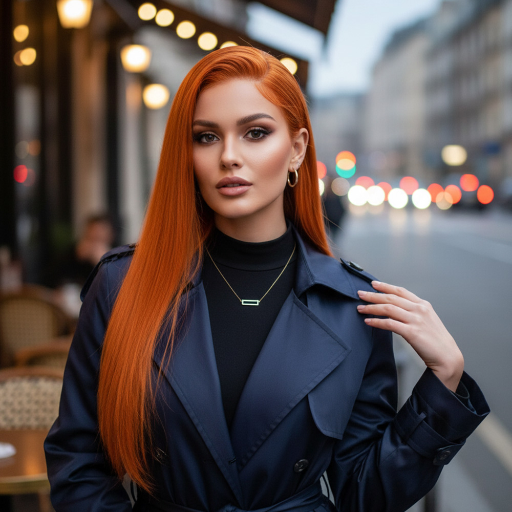 Gerçek Front Lace Tül Peruk / Düz / Canlı Bakır 70/75cm